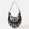 Cow Print Fringe Hobo Bag