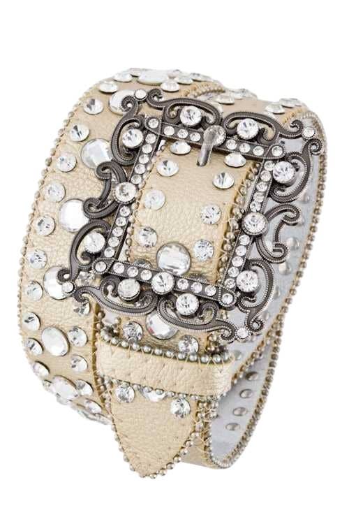 Motif Floral Crystal Buckle Fashion Belt: Black / S/M