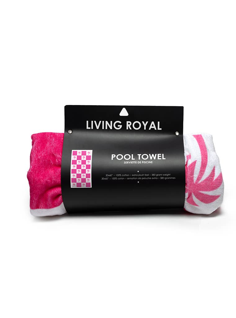 Pool / Beach Towel - Checkered w/ Palm Trees - Pink & White