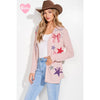 Bow star lovely print knit long sleeve cardigan