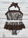 Camouflage Printed Two Piece Ruffle Swimwear