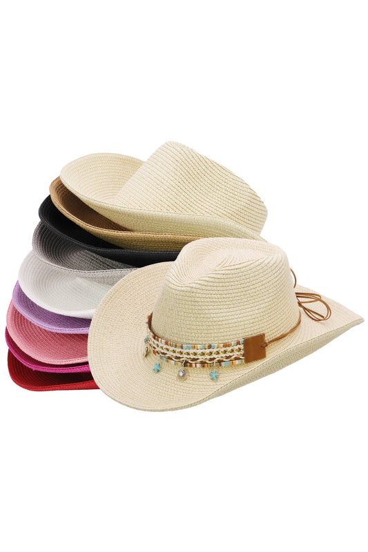 Blue Starfish Straw Coastal Cowgirl Hat: TAN / ONE SIZE