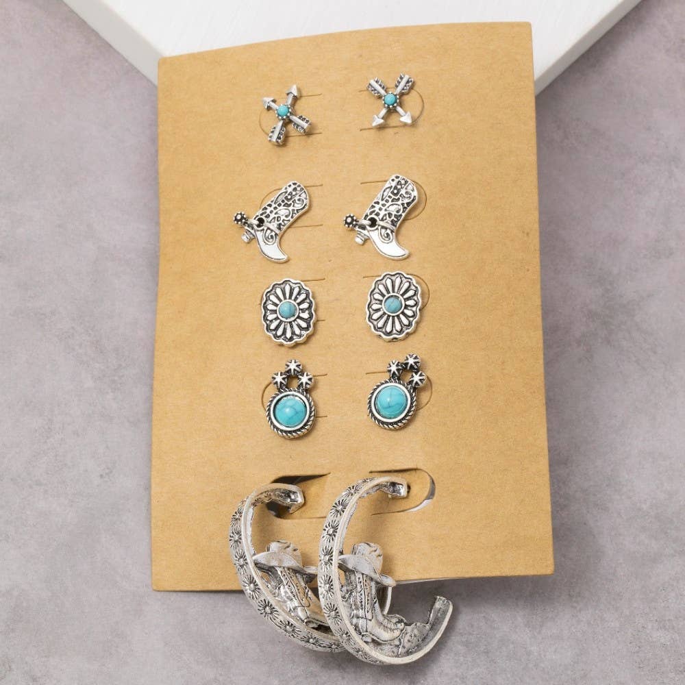 Assorted 5 Pair Western Earrings Set: G