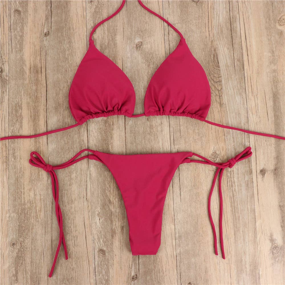 2-Piece Solid Color thong Bikini Swimsuit