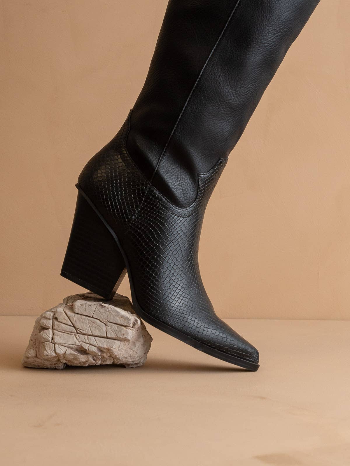 The Barcelona Black | Knee High Western Boot: Black
