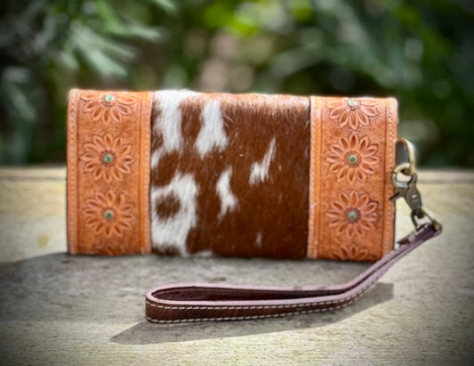 Cowhide Leather Wallet Wristlet Western Rodeo