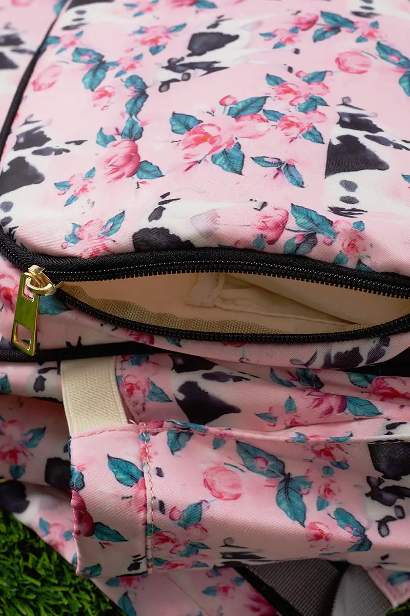 Cow & Floral Printed Diaper Bag