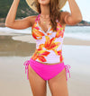 Leopard Floral Tankini Top with Adjustable Side Bottoms
