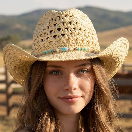 Braided Beads Straw Cowboy Hat