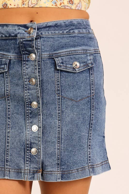Stretchy Button Down Denim Skirt