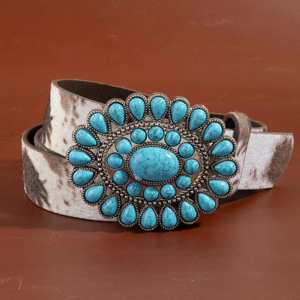 Western Concho Turquoise Stone Buckle Belt: LCO
