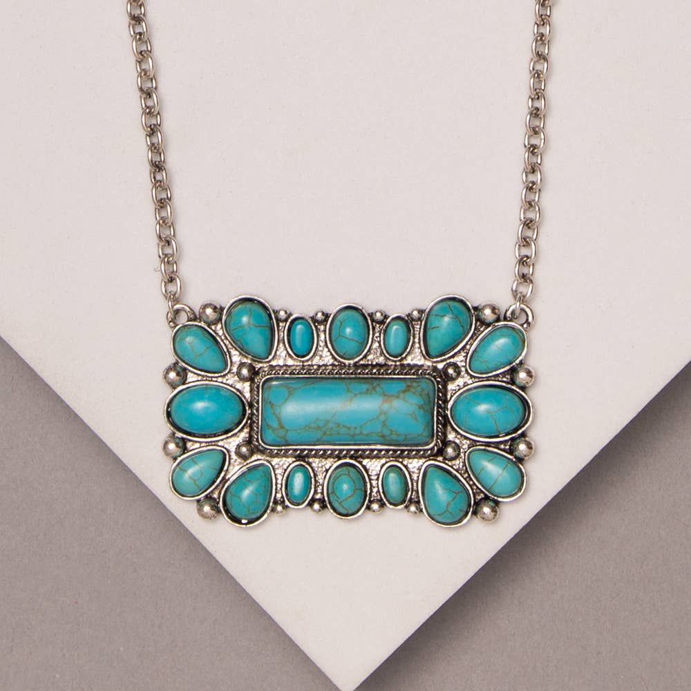 Western Horizontal Rectangle Turquoise Necklace