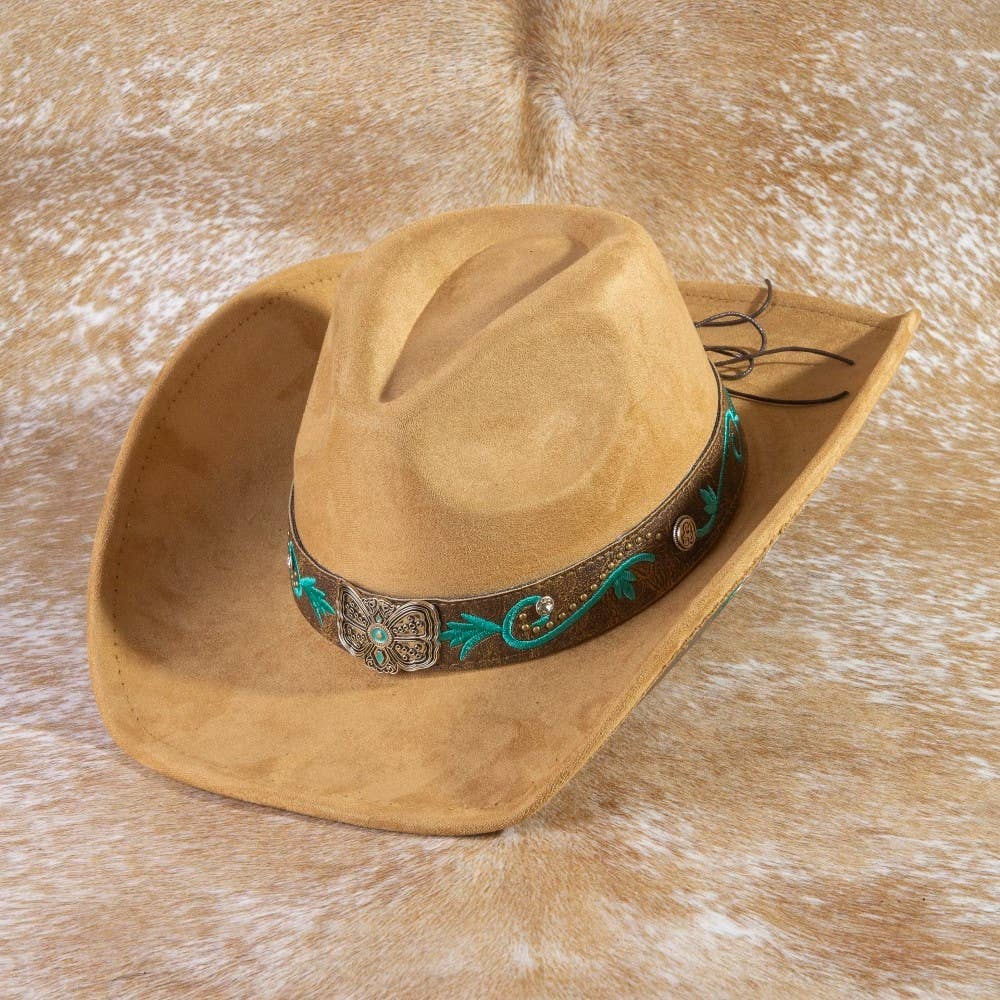 Concho Embroidered Strap Western Cowboy Hat: DBR