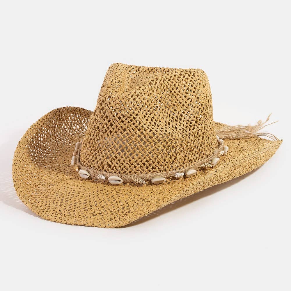 StrawCowrie Shell Rope Strap Cowboy Hat