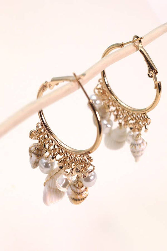 MULTI NATURAL SEASHELL CLUSTER DROP EARRINGS | 80E3051: GOLD