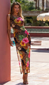 Hawaiian and leopard print TANK DRE-MULTI BLACK