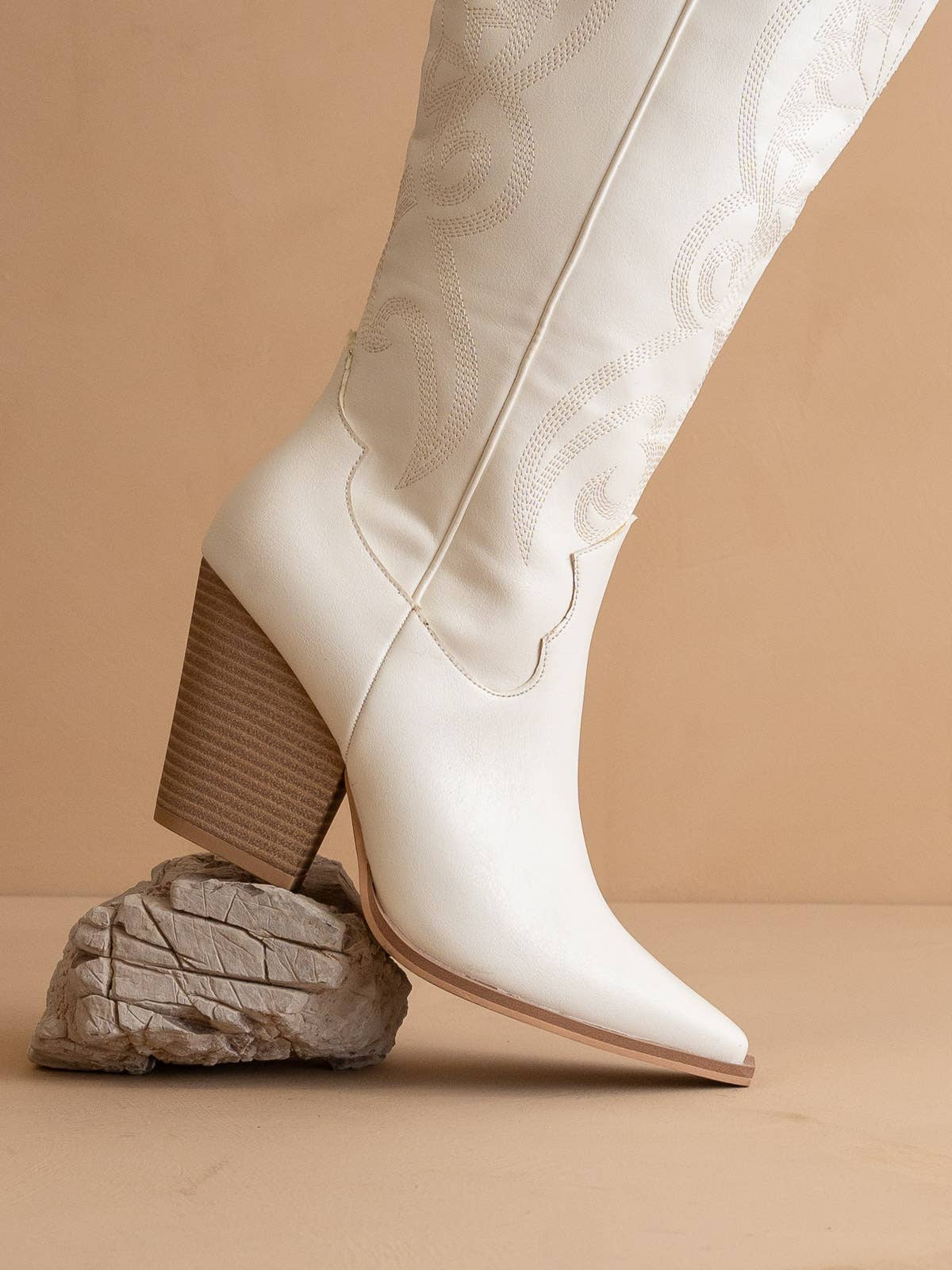 The Astrid White | Knee High Cowboy Western Boot