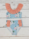 Flower Printed Two Piece Summer Swimwear