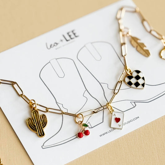 Western Boot Charm Wrap – Gold Chain with Cowgirl Charms: Saddle Up Set