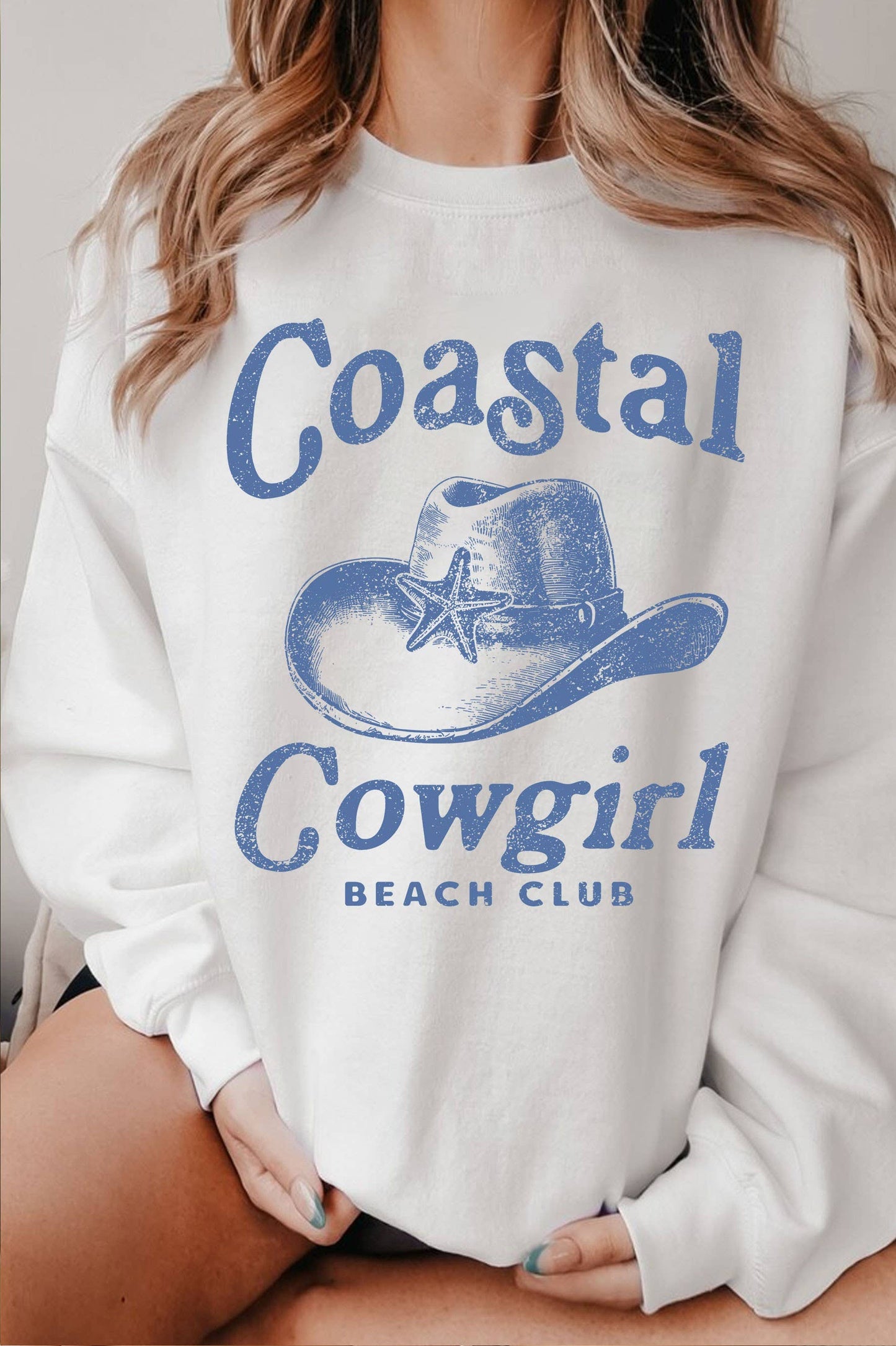 COASTAL COWGIRL BEACH CLUB GRAPHIC BRUSHED SWEATSHIRTS
