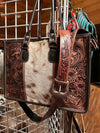 Sunflower Western Tooled Leather Cowhide Purse Tote Bag: Brown Sunflowers