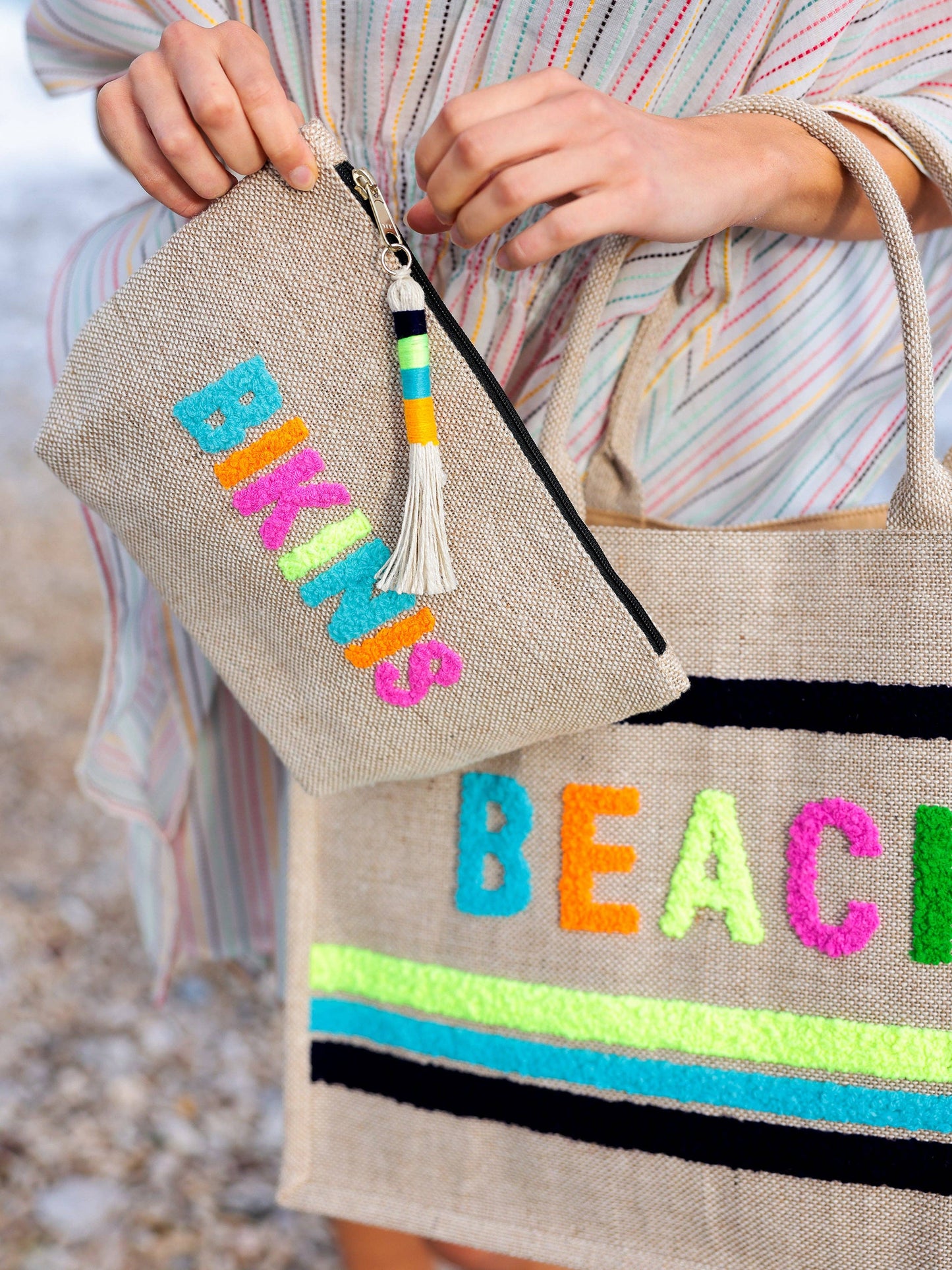 "Beach" Beach Bag, Natural