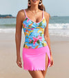 Printed Tankini Top with Scalloped Skirted Swim Bottom