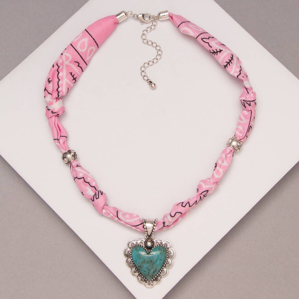 Western Heart Scarf Necklace with Turquoise Pendant