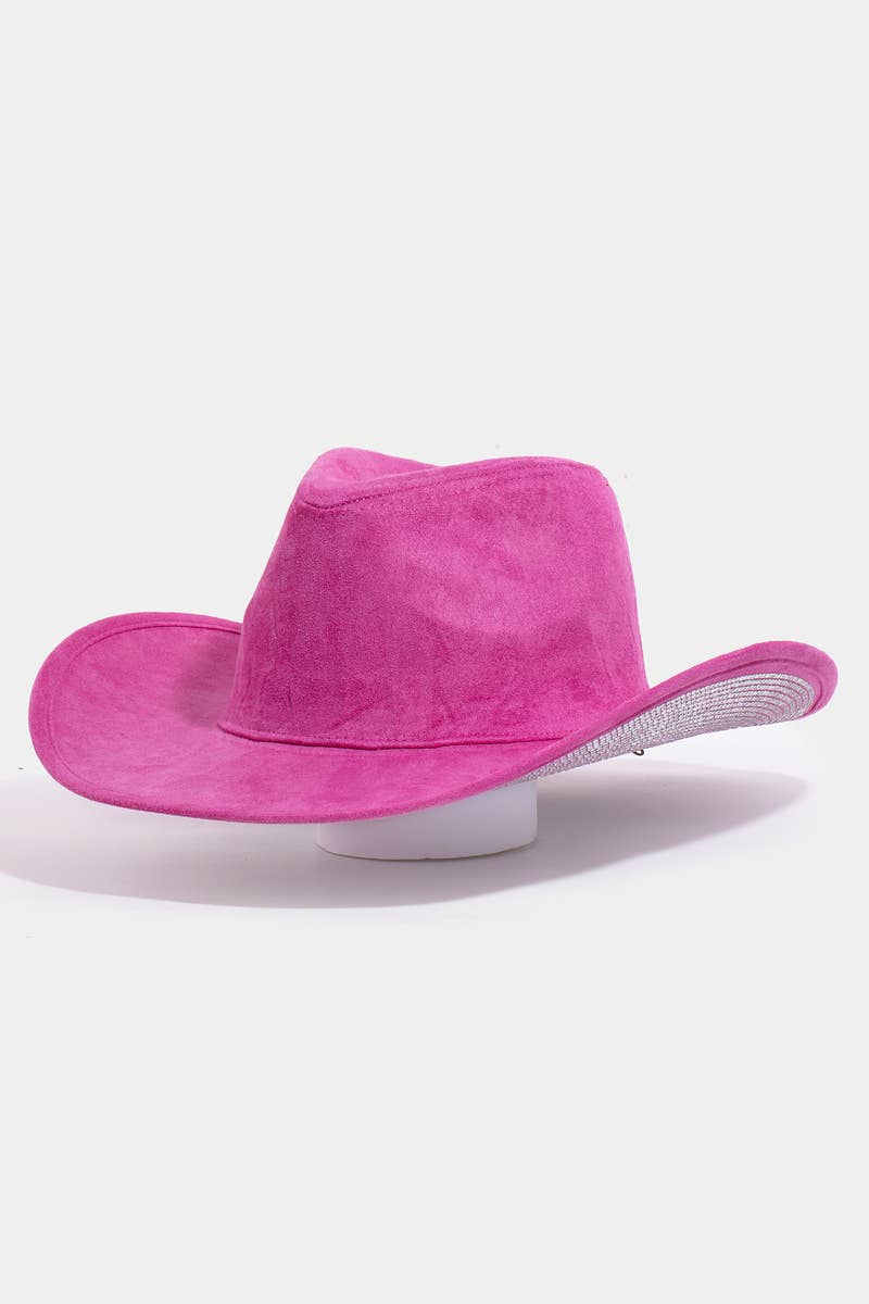 Wide Brim Suede Rhinestone Studded Western Cowboy Hat: IV