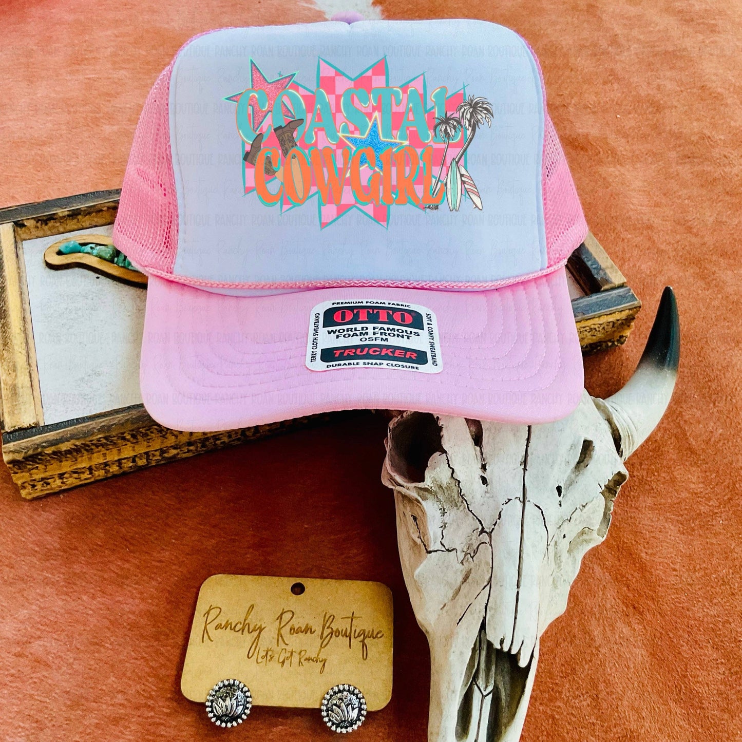 Coastal Cowgirl Trucker Hat – Western Mesh Snapback: Pink/White