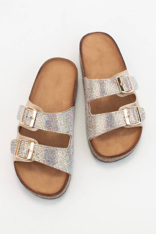 JEWELED BIRKENSTOCK SLIDE: CHAMPAGNE / B18