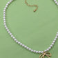 PEARL CHAIN BOW CHARM NECKLACE | 80N342: Gold