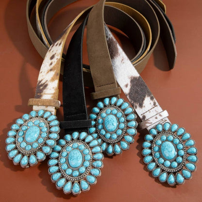 Western Concho Turquoise Stone Buckle Belt