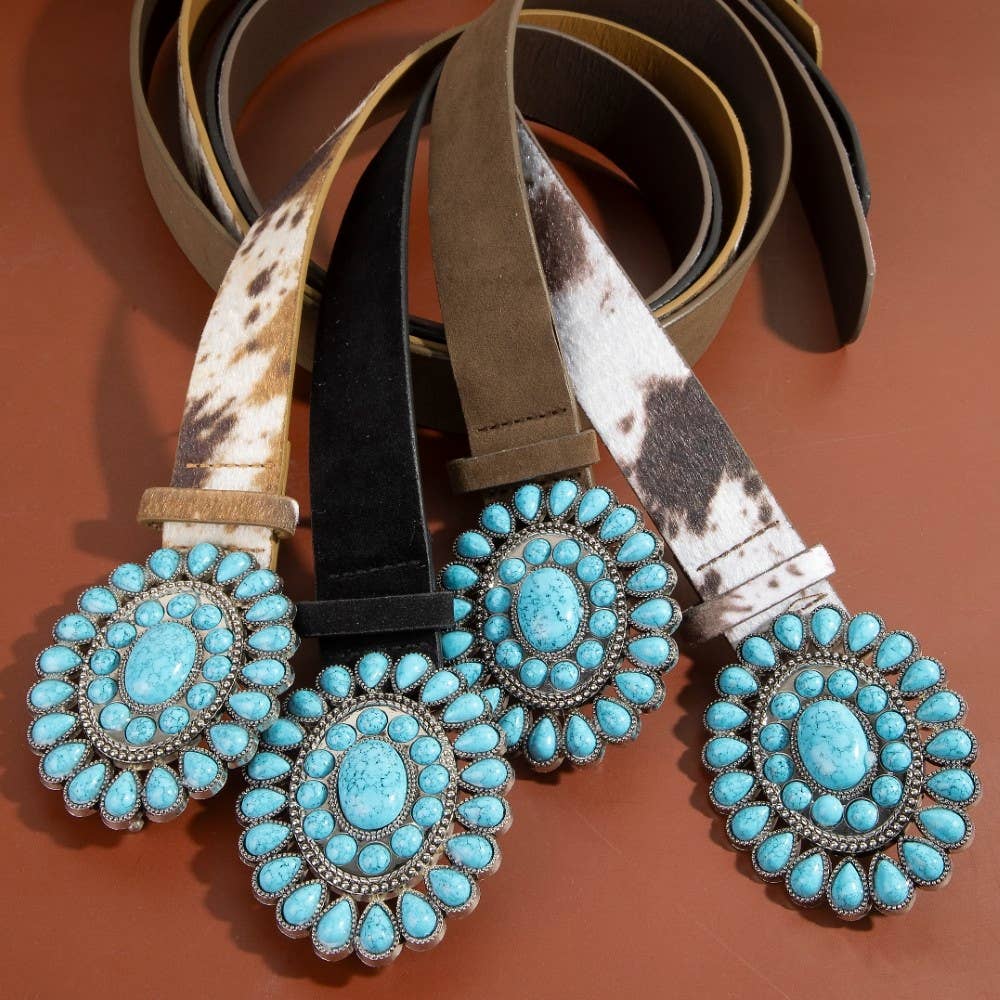 Western Concho Turquoise Stone Buckle Belt: LCO