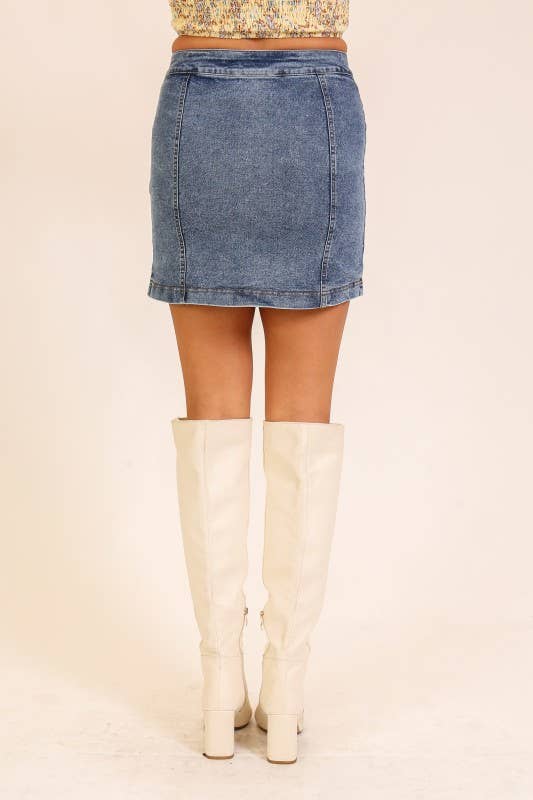 Stretchy Button Down Denim Skirt