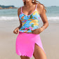 Printed Tankini Top with Scalloped Skirted Swim Bottom