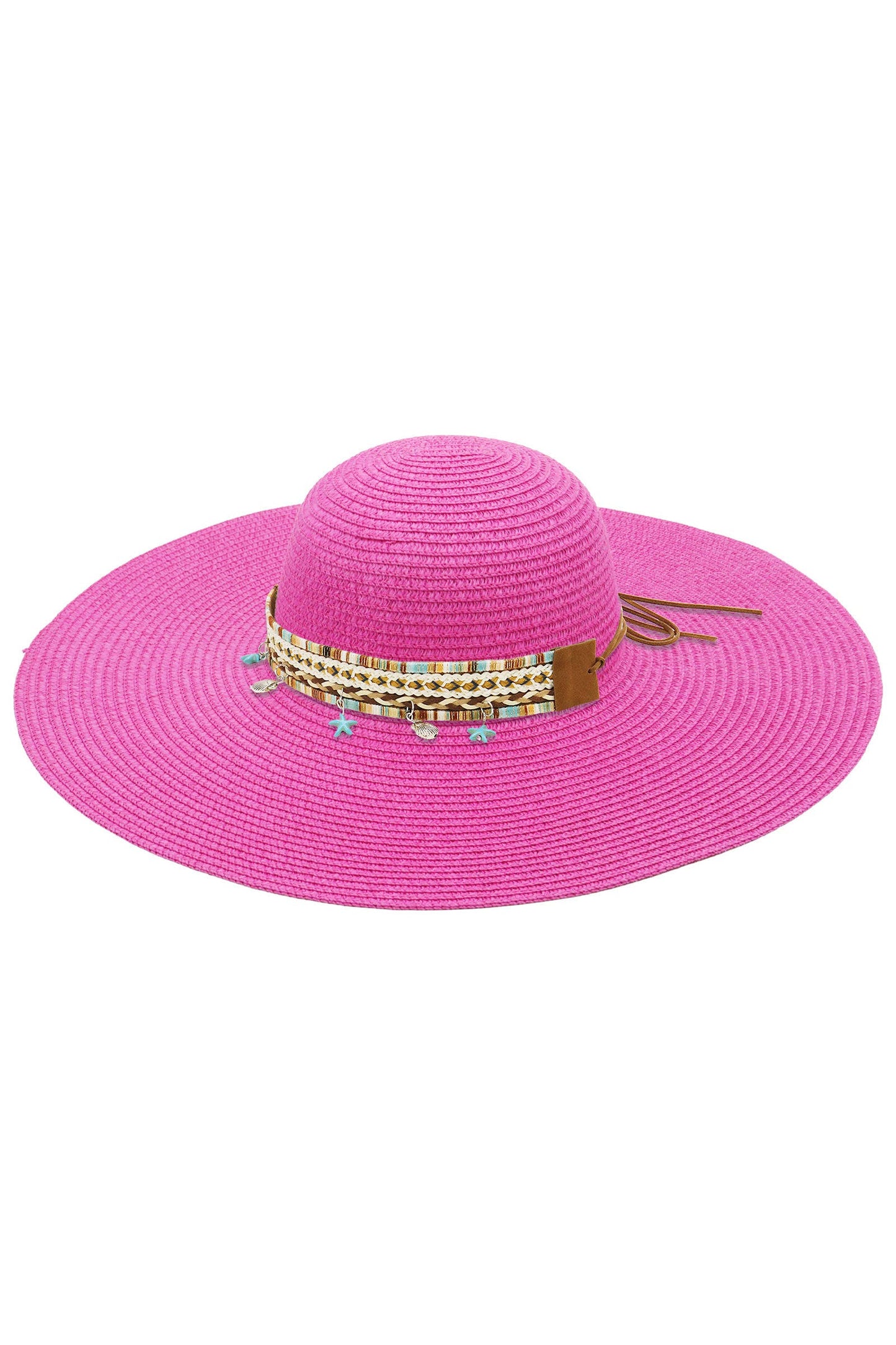 Blue Coastal Starfish Belt Floppy Straw Sun Hat