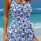 Sky Blue Crossed Back Floral Print swim dress