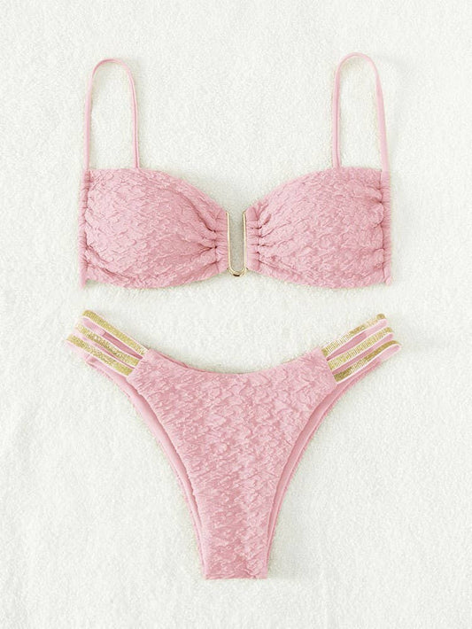 2 Piece Solid Color Back Tie Swimsuit