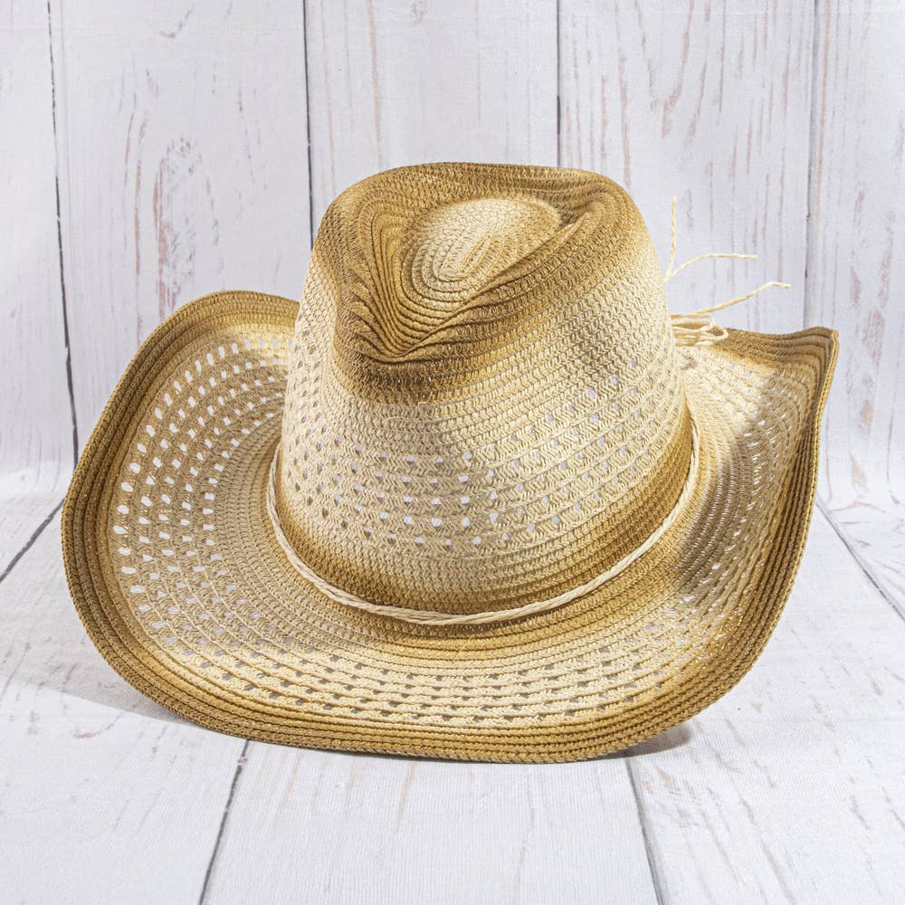 Ombre Honeycomb Knit Weave Straw Cowboy Hat