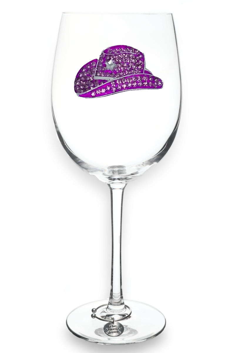 Cowboy Hat Jeweled Stemmed Wine Glass