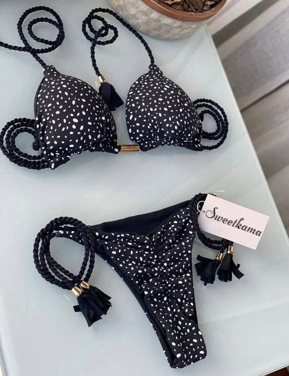 Ladies String Tie Halter Strap Sexy Bikini Set