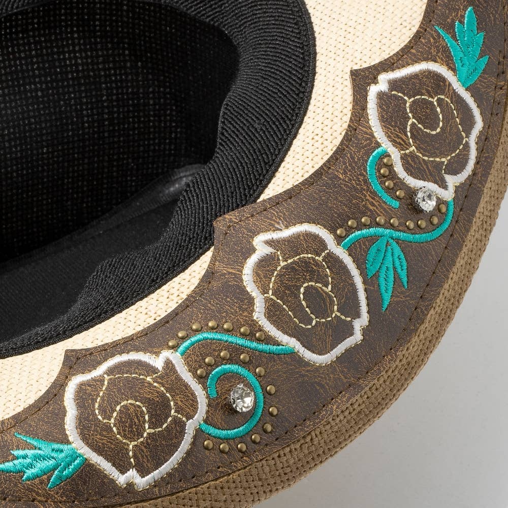 Western Butterfly Concho Detail Straw Cowboy Hat: BR
