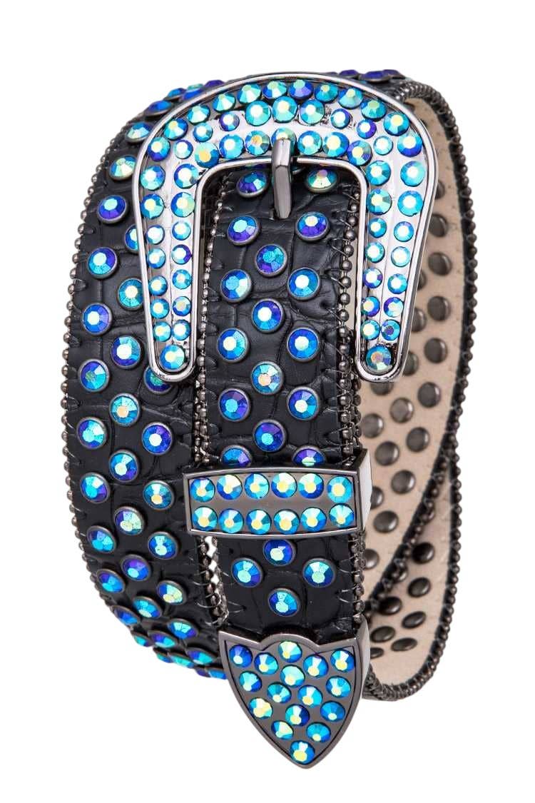 Kid Size Sparkle Crystal Leather Belt: Blue