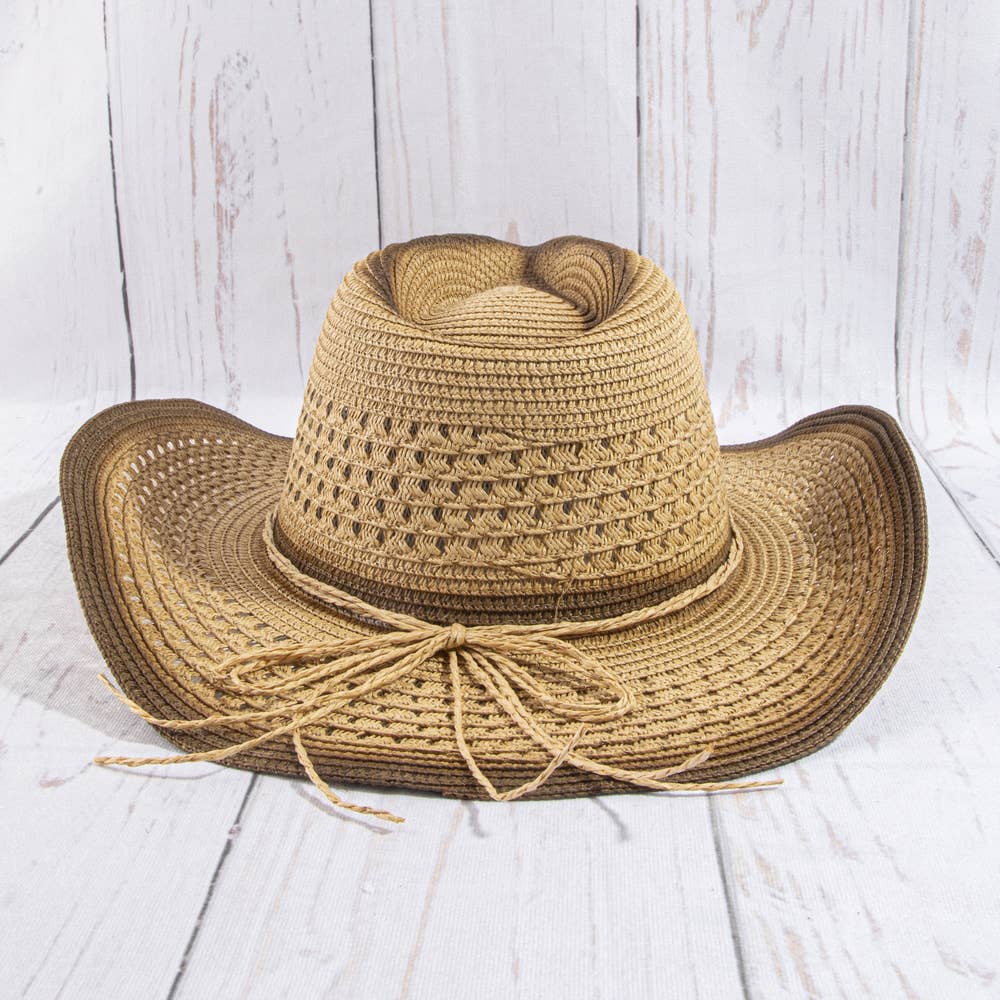 Ombre Honeycomb Knit Weave Straw Cowboy Hat