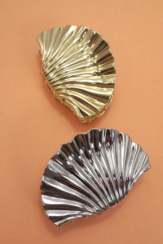 SEASHELL  GOLD SILVER ALLOY HAIR CLAW HAIR CLIP | 40H934: Gold