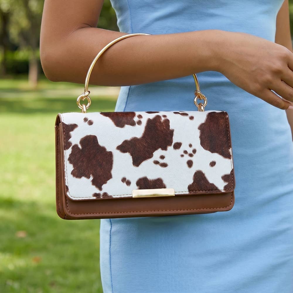 Cow Print Ring Handle Bag