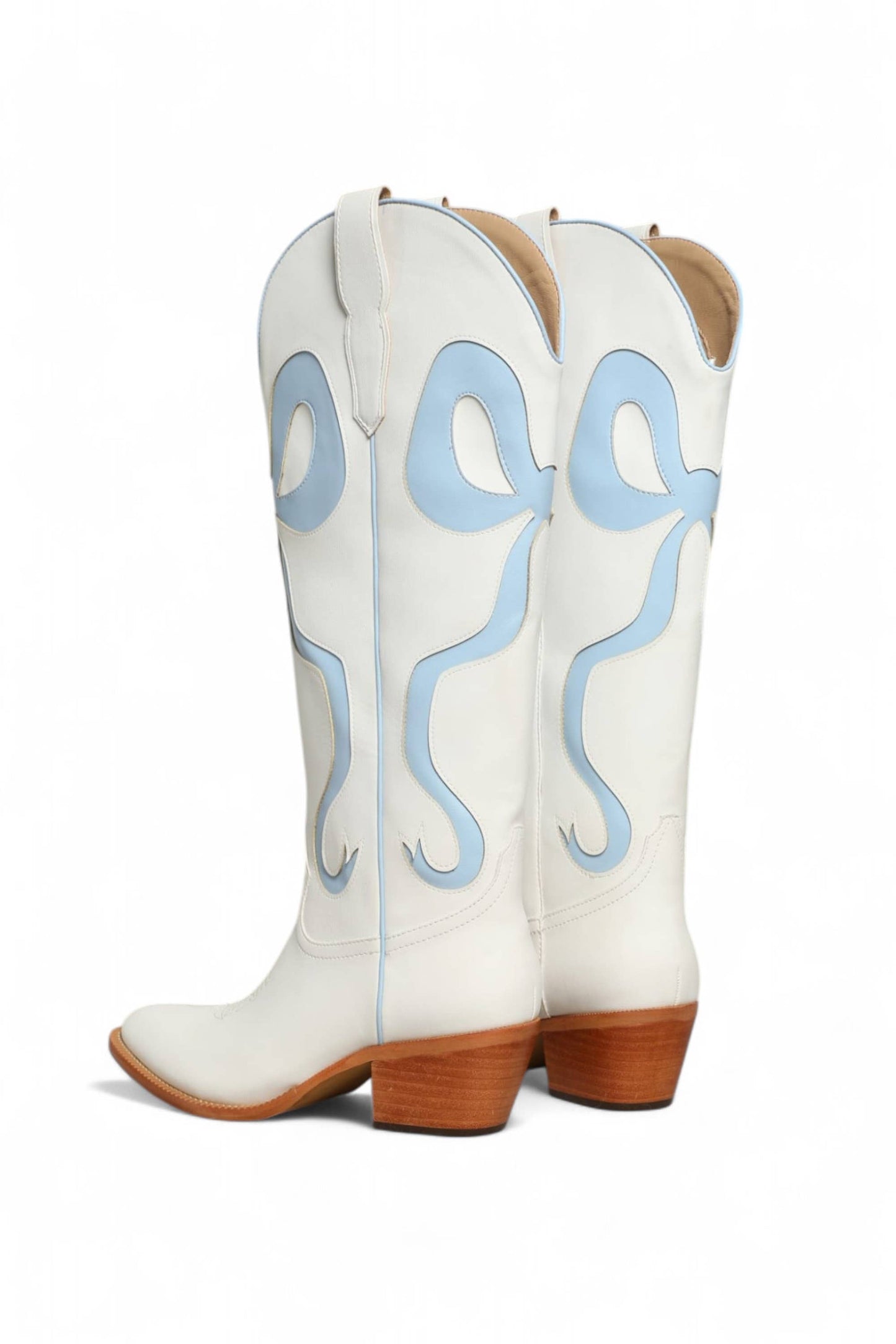 RUBY BOW SWIRLING PATTERNED WESTERN BOOTS: WHITE/ LIGHT BLUE / B12
