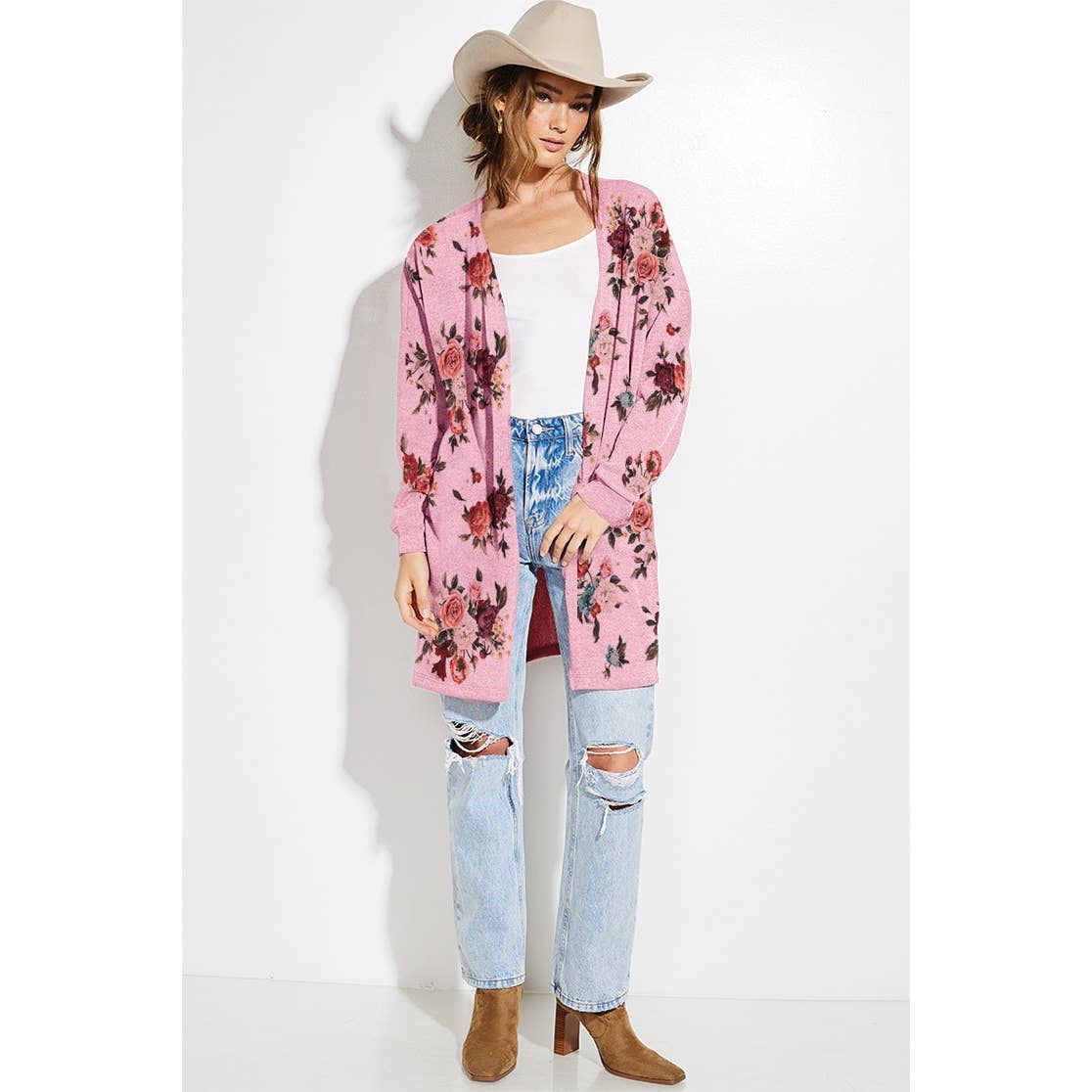 Floral print Knit casual style Cardigan