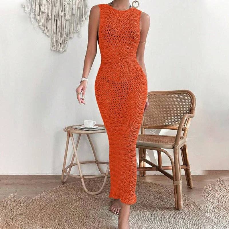 Solid Color Hollow Out Sexy Split Swim Cover Up DPSW1213